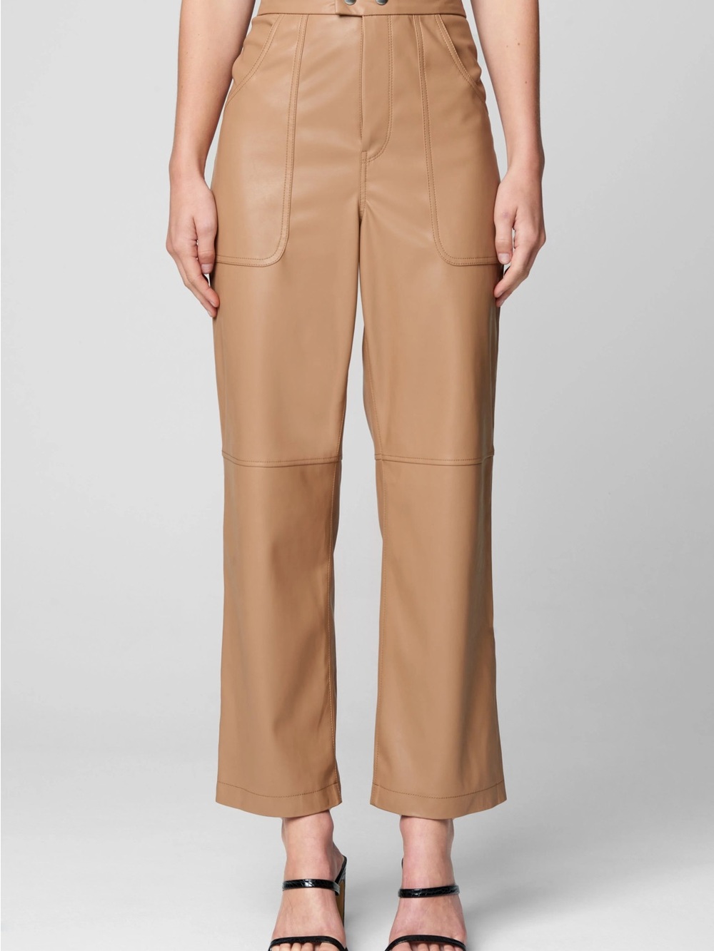 BLANKNYC NWT The Baxter High Rise Faux Leather Pants Tan Camel 45IJ2935 Sz 27